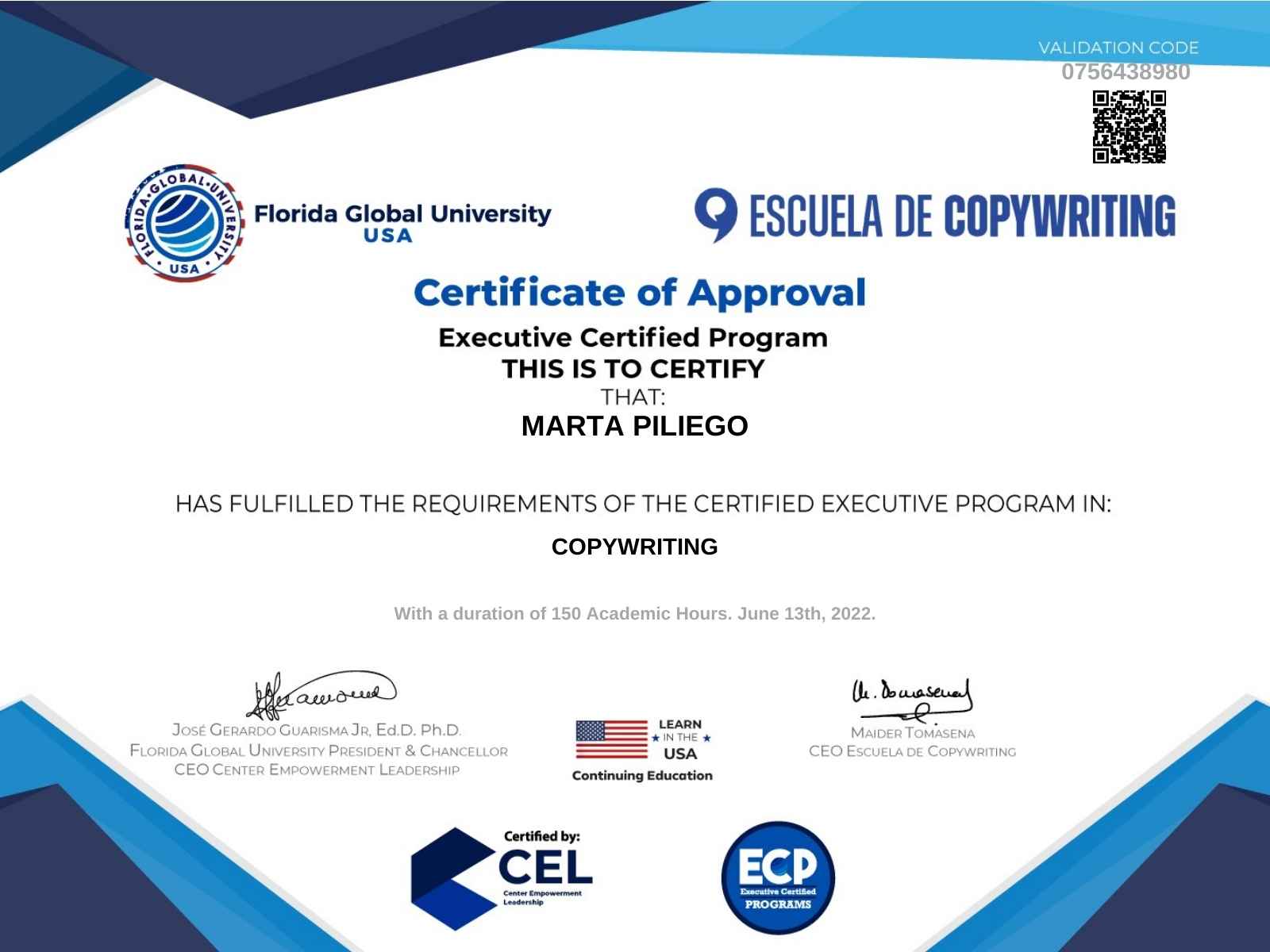 Certificación Copywriting Marta Piliego - Escuela de Copywriting de Maider Tomasena